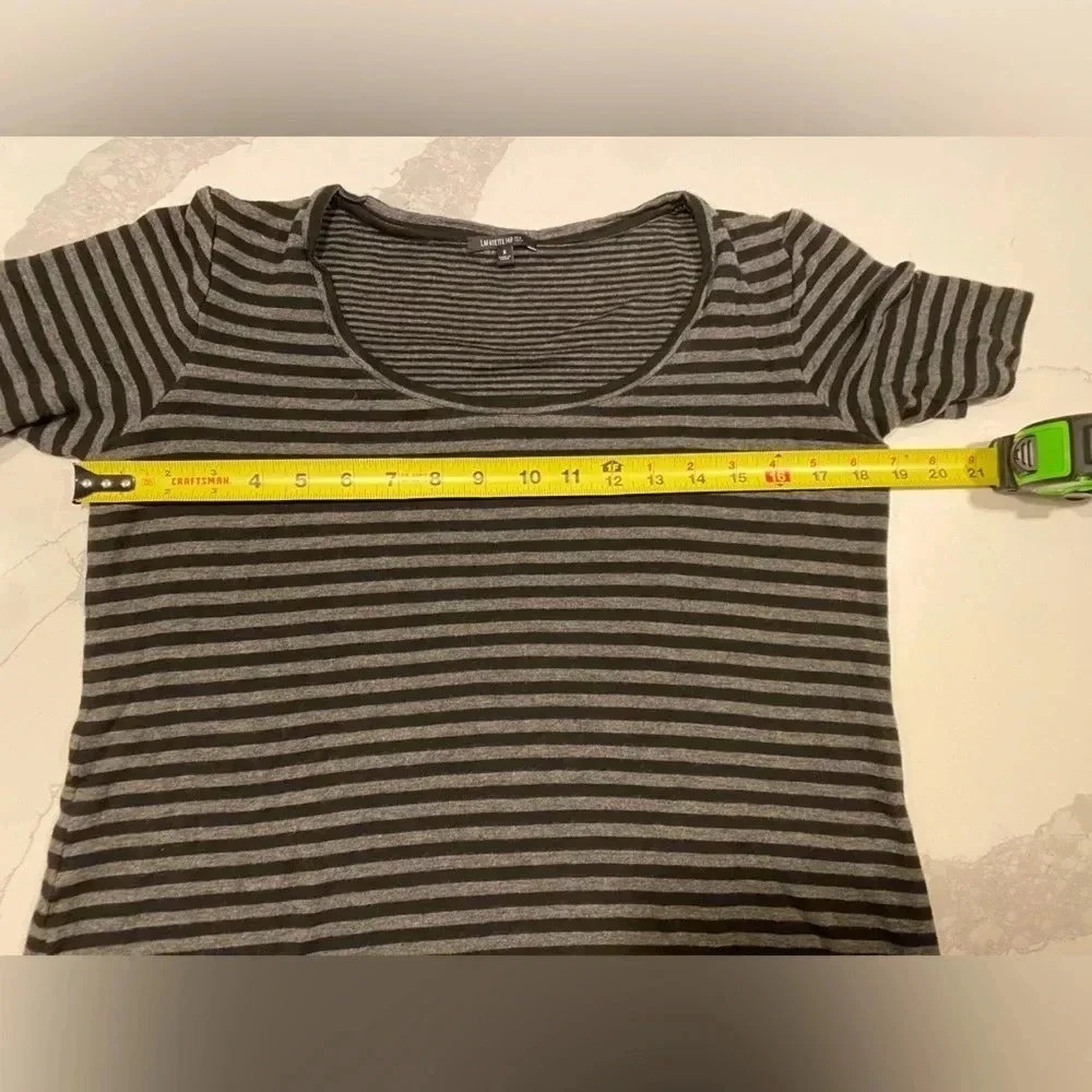 Lafayette 148 Scoop Neck BLACK/DARK GRAY Striped Modern Luxury T-shirt Small EUC - Picture 6 of 8